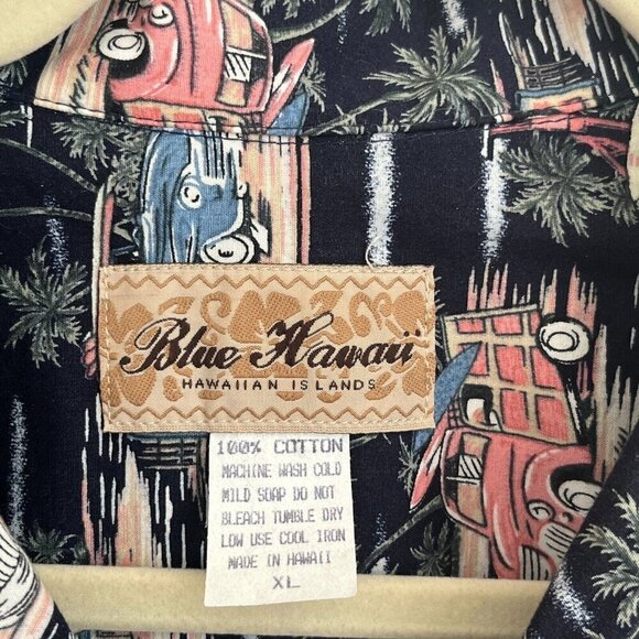 Blue Hawaii Hawaiian Islands Mens Shirt XL Woody Wagon Surf Shop Canoe Tropical - Picture 3 of 6